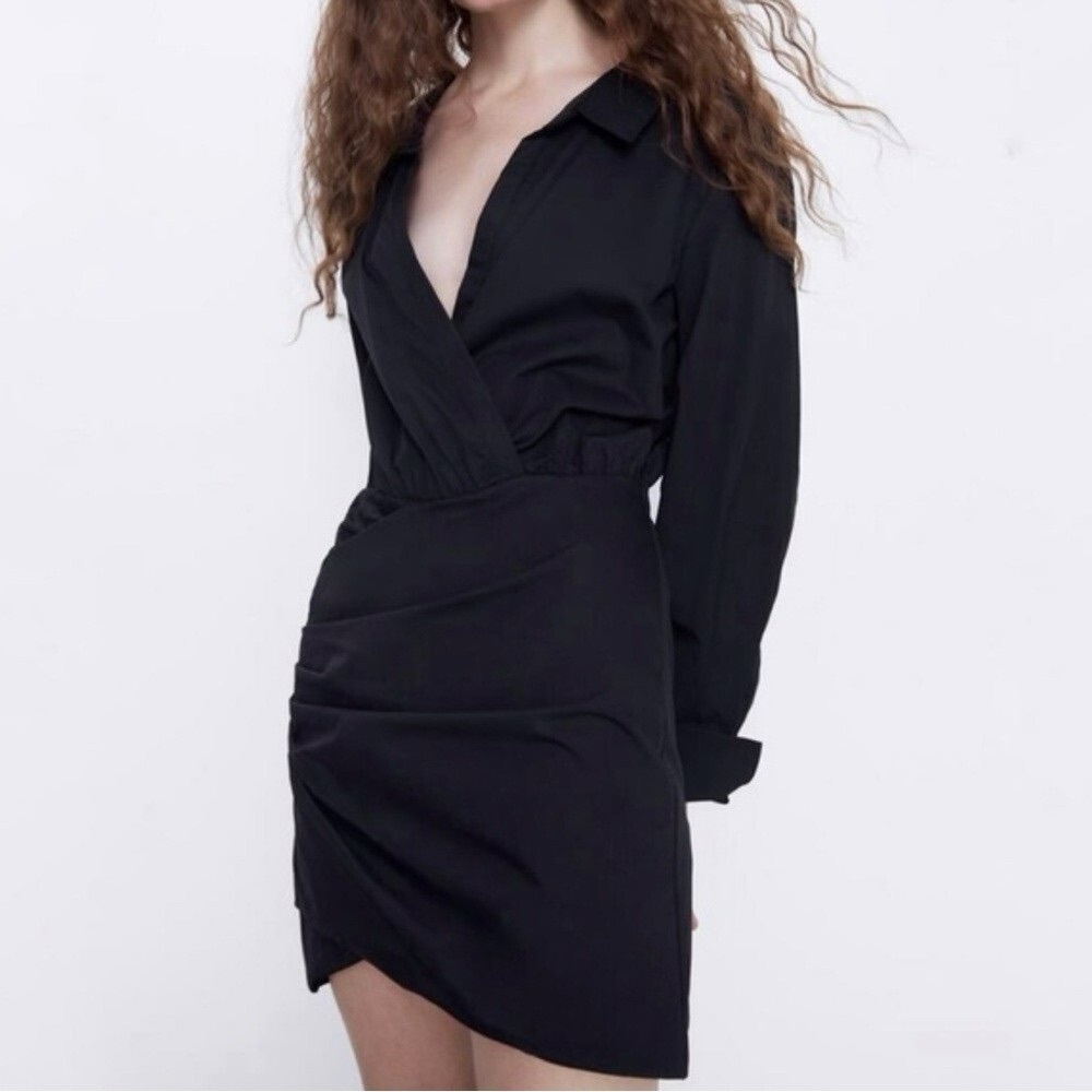 ZARA Black Long Sleeve Shirt mini Dress  (size M)